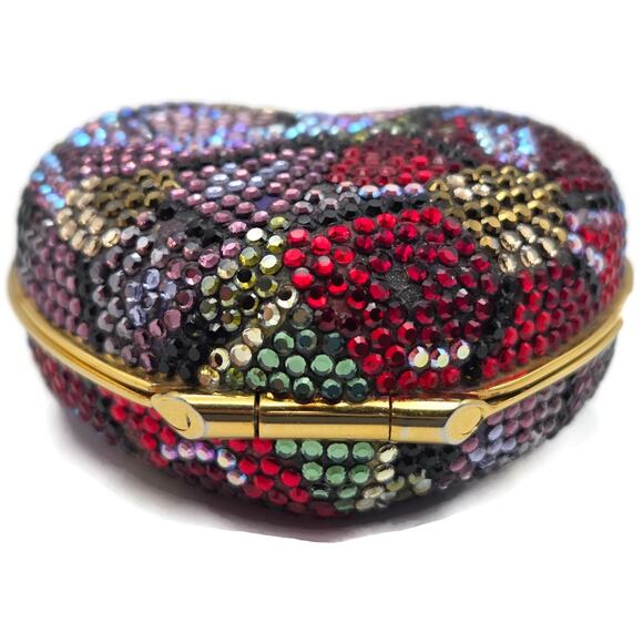 Judith Leiber Heart Crystal Pill Box Multicolor Pave Gold Tone Signed 2 inches - Picture 4 of 16
